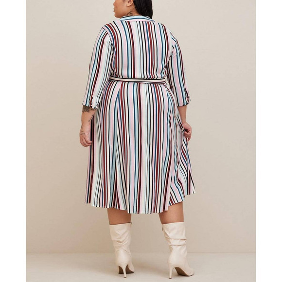 NEW‎ TORRID Midi Shirt Dress Plus Size 2X Stretch Challis Button Front Stripes - Picture 8 of 10